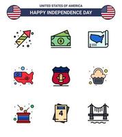 9 kreativ USA ikoner modern oberoende tecken och 4:e juli symboler av fest säkerhet Karta amerikan sheild redigerbar USA dag vektor design element