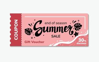 sommar slutet voucher kupong med text, logotyp, skriva ut, märka. sommar försäljning design mall, vektor illustration. rabatt märka med monstera löv.