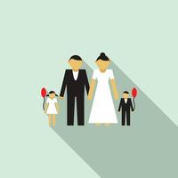 bröllop par med barn ikon, platt stil vektor