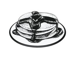 Vektor handgezeichnetes Symbol. Frühstück. Ahornsirup. Pfannkuchen. isoliert auf weißem Hintergrund.