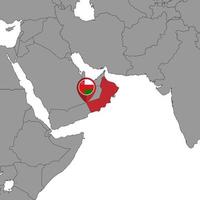 Pin-Karte mit Oman-Flagge auf der Weltkarte. Vektor-Illustration. vektor