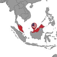 Pin-Karte mit malaysischer Flagge auf der Weltkarte. Vektor-Illustration. vektor