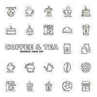 Kaffee- und Tee-Doodle-Symbole. Café Shop handgezeichnete Illustrationen. vektor