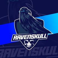 Rabenvogelschädel-Maskottchen-Esport-Designcharakter für Sportspiele und Halloween vektor