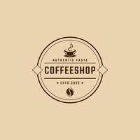 årgång retro bricka emblem logotyp kaffe affär med kaffe böna silhuett logotyp design linjär stil vektor