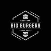 årgång retro bricka emblem skinka nötkött bulle burger för snabb mat restaurang logotyp design linjär stil vektor