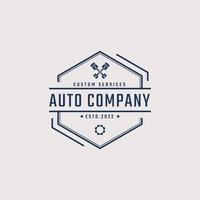 Vintage Retro Abzeichen Emblem Auto Auto Service Logo mit Kolben Silhouette Design linearen Stil vektor