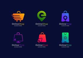 lutning e-handel uppkopplad affär logotyp samling vektor