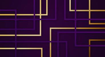 abstrakt 3d geometrisk fyrkant Ränder rader papper skära bakgrund med mörk lila och guld färger realistisk dekoration mönster vektor