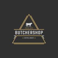 Vintage Retro-Abzeichen Emblem Steak House Bull Silhouette gut für Bauernhof oder Restaurant Logo Design linearen Stil vektor