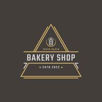 vintage retro abzeichen emblem logo bäckerei ähren weizen silhouette für backhaus logo design linearen stil vektor