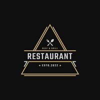 årgång retro bricka emblem restaurang och Kafé logotyp design linjär stil vektor