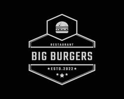 årgång retro bricka emblem skinka nötkött bulle burger för snabb mat restaurang logotyp design linjär stil vektor