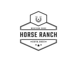 vintage retro abzeichen emblem schuh pferd für land, western, cowboy ranch logo design linearen stil vektor