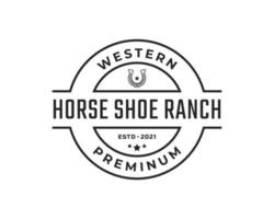 vintage retro abzeichen emblem schuh pferd für land, western, cowboy ranch logo design linearen stil