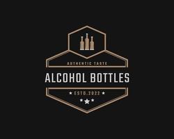 årgång retro bricka emblem dryck, vin glasögon, flaskor, öl, drycker, restaurang logotyp design linjär stil vektor