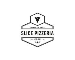 vintage retro abzeichen emblem pizzascheibe, pizzeria restaurant bar bistro logo design linearen stil vektor