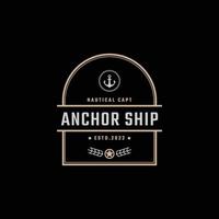 årgång retro bricka emblem ankare fartyg båt logotyp design linjär stil på svart bakgrund vektor