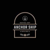 vintage retro abzeichen emblem ankerschiff boot logo design linearen stil auf schwarzem hintergrund vektor