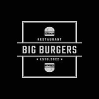 årgång retro bricka emblem skinka nötkött bulle burger för snabb mat restaurang logotyp design linjär stil vektor