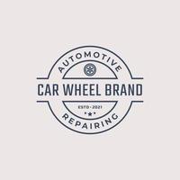 årgång retro bricka emblem logotyp bil hjul logotyp med däck silhuett design linjär stil vektor