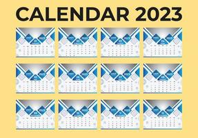 Kalenderdesign 2023, Kalendervorlage 2023, 12 Seiten Kalenderdesign 2023, Tischkalenderdesign 2023 vektor