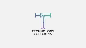 brev t tech logotyp design mall, teknik vektor illustration