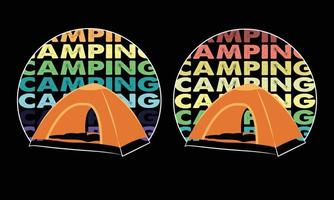 Camping-T-Shirt-Linienkunstdesign, Campingvektor und Illustrationslinienkunstdesign. vektor