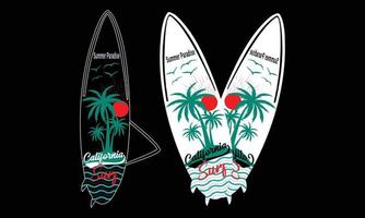surfparadies kalifornien hawaii strand t-shirt design illustration. vektor
