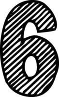 Ziffer sechs Buchstaben Vektorskizze. handgezeichnete Vektornummer vektor