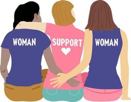 Frauen unterstützen Frauen. Rückansicht von drei Frauen, die sich gegenseitig unterstützen. Freunde umarmen sich vektor