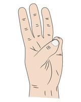 Handzeichen drei Finger nach oben auf weißem Hintergrund vektor