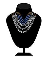 Halsketten aus Perlen und blauen Steinen, die an einer Schaufensterpuppe aufgehängt waren vektor