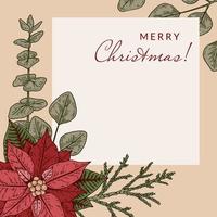 frohe weihnachten und ein frohes neues jahr grußkarte mit handgezeichneten weihnachtssternen und eukalyptusbrunchs. festlicher bunter hintergrund. vektorillustration im skizzenstil. Social-Media-Beitragsvorlage vektor
