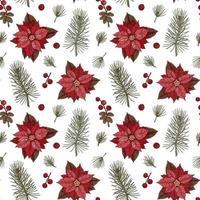 glad jul och Lycklig ny år sömlös mönster med julstjärna blommor. vektor illustration i skiss stil. festlig bakgrund