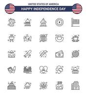 25 USA linje tecken oberoende dag firande symboler av stater maony kaka dollar tacksägelse redigerbar USA dag vektor design element