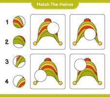 match de halvor. match halvor av hatt. pedagogisk barn spel, tryckbar arbetsblad, vektor illustration