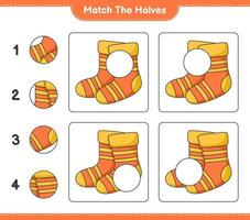 match de halvor. match halvor av strumpor. pedagogisk barn spel, tryckbar arbetsblad, vektor illustration