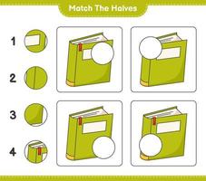 match de halvor. match halvor av bok. pedagogisk barn spel, tryckbar arbetsblad, vektor illustration