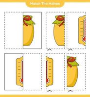 match de halvor. match halvor av termometer och sylt. pedagogisk barn spel, tryckbar arbetsblad, vektor illustration