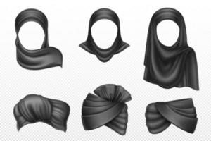 schwarzer Turban und Hijab, indischer und arabischer Kopfschmuck vektor