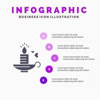 Kerze Liebe Herz Hochzeit solide Symbol Infografiken 5 Schritte Präsentationshintergrund vektor