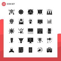 Packung mit 25 universellen Glyphen-Symbolen für Printmedien auf weißem Hintergrund kreativer schwarzer Symbolvektorhintergrund vektor