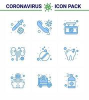 9 blaue Coronavirus-Epidemie-Icon-Pack saugen als Medizininfektionsruf infiziertes Zeichen virales Coronavirus 2019nov-Krankheitsvektor-Designelemente vektor