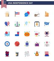 glücklicher unabhängigkeitstag usa packung mit 25 kreativen wohnungen aus usa schaum handflagge st pipe editierbare usa tag vektor design elemente