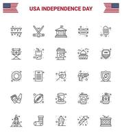 4:e juli USA Lycklig oberoende dag ikon symboler grupp av 25 modern rader av stol isglass flagga is grädde frankfurter redigerbar USA dag vektor design element