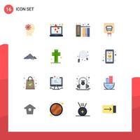 16 thematische Vektor-Flachfarben und editierbare Symbole der Landschaft, öffentlicher Datenzeichenbus, editierbares Paket kreativer Vektordesign-Elemente vektor