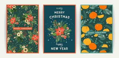 satz weihnachts- und frohes neues jahr-karten. niedliche helle Illustrationen mit Neujahrssymbolen.. Vektor-Design-Vorlagen. vektor