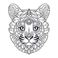 Tigerkopf-Mandala-Kunst isoliert auf weißem Hintergrund vektor