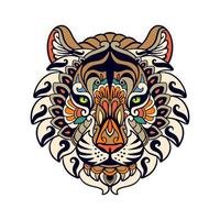 färgrik tiger huvud mandala konst isolerat på vit bakgrund vektor